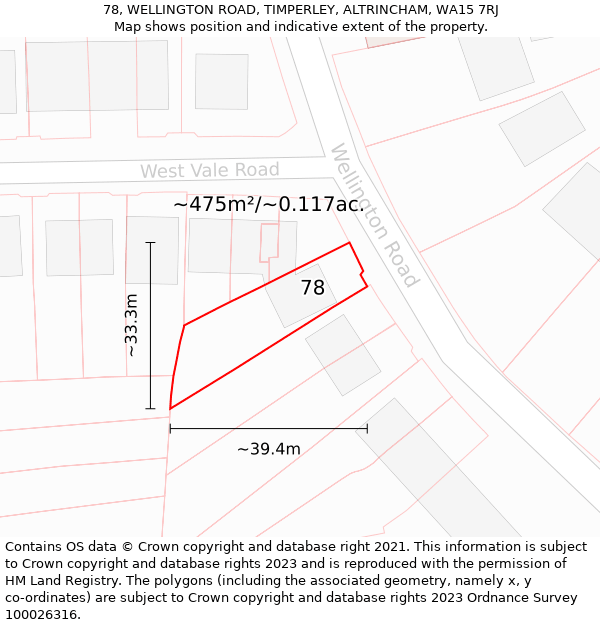 78, WELLINGTON ROAD, TIMPERLEY, ALTRINCHAM, WA15 7RJ: Plot and title map