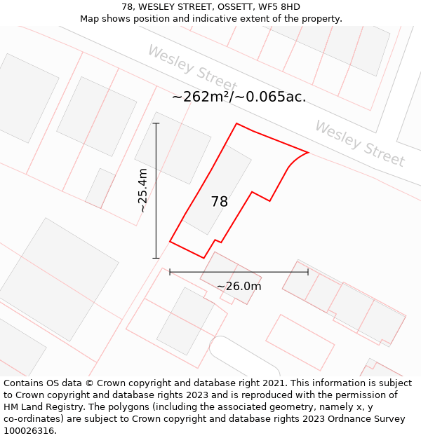 78, WESLEY STREET, OSSETT, WF5 8HD: Plot and title map