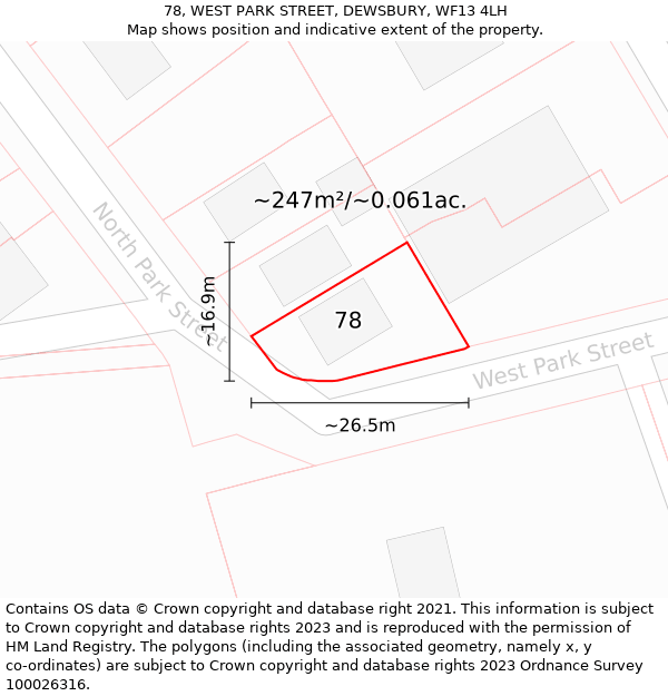 78, WEST PARK STREET, DEWSBURY, WF13 4LH: Plot and title map