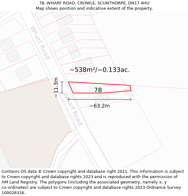 78, WHARF ROAD, CROWLE, SCUNTHORPE, DN17 4HU: Plot and title map