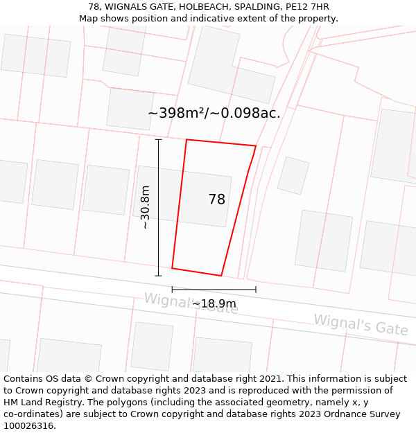 78, WIGNALS GATE, HOLBEACH, SPALDING, PE12 7HR: Plot and title map