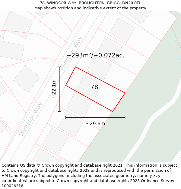 78, WINDSOR WAY, BROUGHTON, BRIGG, DN20 0EL: Plot and title map