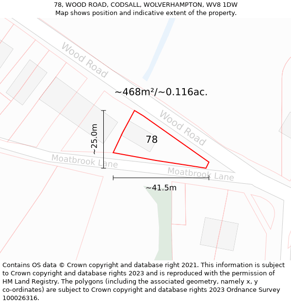 78, WOOD ROAD, CODSALL, WOLVERHAMPTON, WV8 1DW: Plot and title map