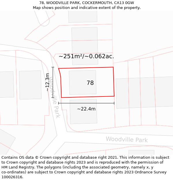78, WOODVILLE PARK, COCKERMOUTH, CA13 0GW: Plot and title map