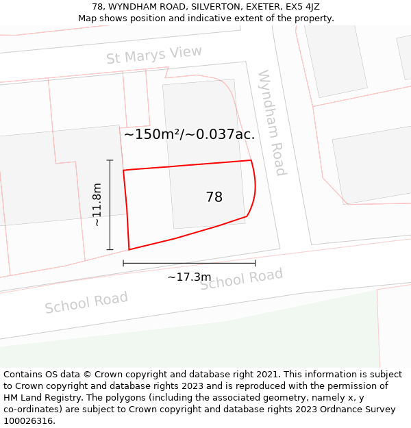 78, WYNDHAM ROAD, SILVERTON, EXETER, EX5 4JZ: Plot and title map