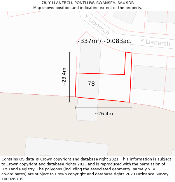 78, Y LLANERCH, PONTLLIW, SWANSEA, SA4 9DR: Plot and title map