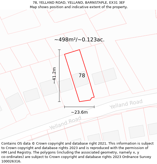 78, YELLAND ROAD, YELLAND, BARNSTAPLE, EX31 3EF: Plot and title map