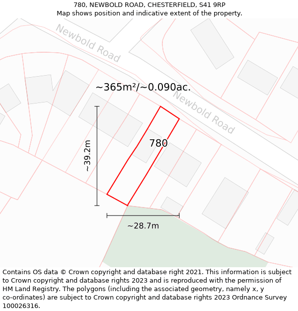 780, NEWBOLD ROAD, CHESTERFIELD, S41 9RP: Plot and title map