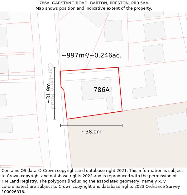 786A, GARSTANG ROAD, BARTON, PRESTON, PR3 5AA: Plot and title map