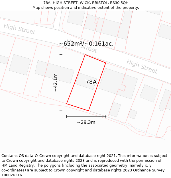 78A, HIGH STREET, WICK, BRISTOL, BS30 5QH: Plot and title map
