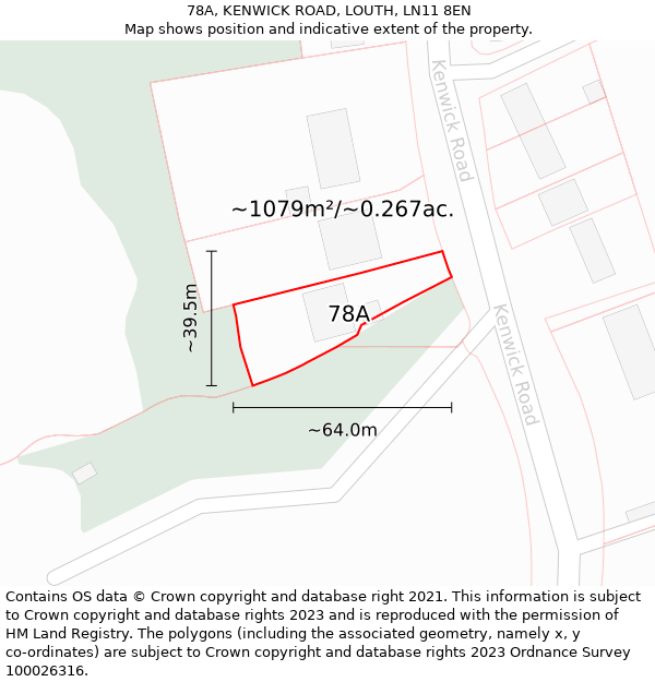 78A, KENWICK ROAD, LOUTH, LN11 8EN: Plot and title map