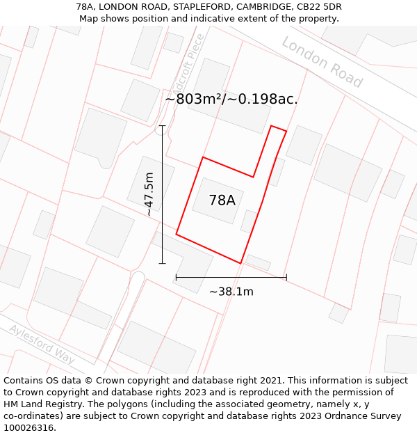 78A, LONDON ROAD, STAPLEFORD, CAMBRIDGE, CB22 5DR: Plot and title map