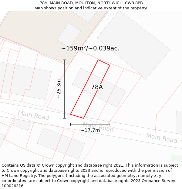 78A, MAIN ROAD, MOULTON, NORTHWICH, CW9 8PB: Plot and title map