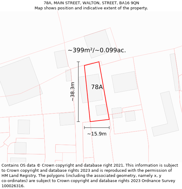 78A, MAIN STREET, WALTON, STREET, BA16 9QN: Plot and title map