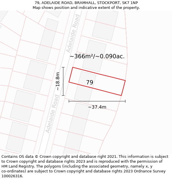 79, ADELAIDE ROAD, BRAMHALL, STOCKPORT, SK7 1NP: Plot and title map