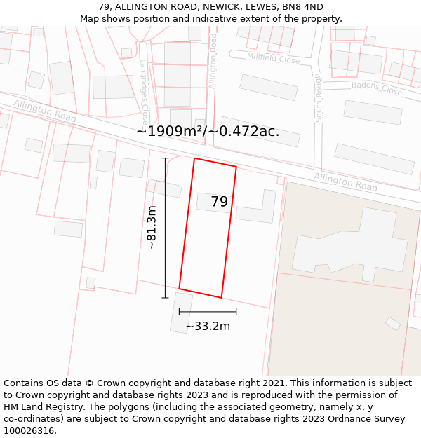 79, ALLINGTON ROAD, NEWICK, LEWES, BN8 4ND: Plot and title map