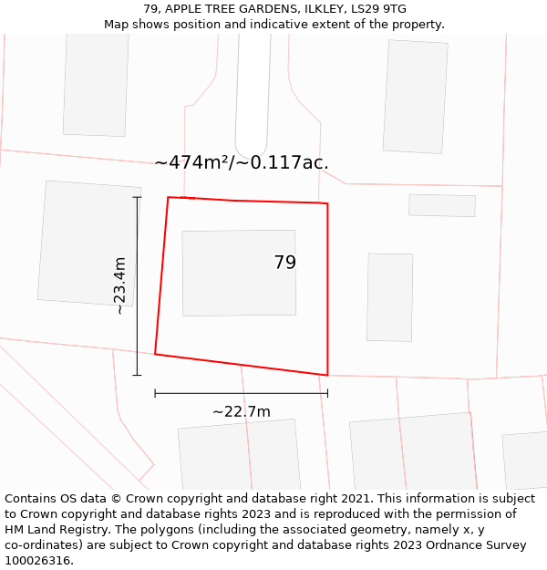 79, APPLE TREE GARDENS, ILKLEY, LS29 9TG: Plot and title map