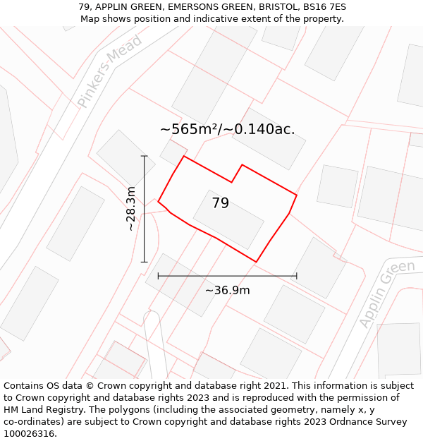 79, APPLIN GREEN, EMERSONS GREEN, BRISTOL, BS16 7ES: Plot and title map