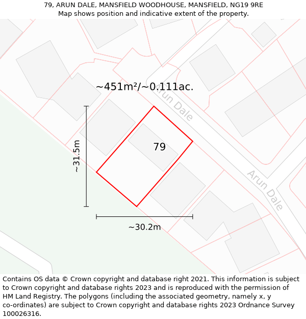 79, ARUN DALE, MANSFIELD WOODHOUSE, MANSFIELD, NG19 9RE: Plot and title map