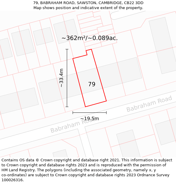 79, BABRAHAM ROAD, SAWSTON, CAMBRIDGE, CB22 3DD: Plot and title map