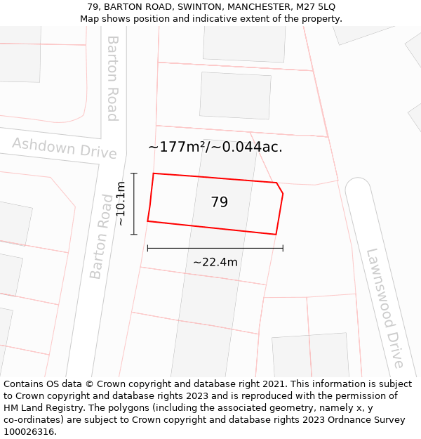 79, BARTON ROAD, SWINTON, MANCHESTER, M27 5LQ: Plot and title map