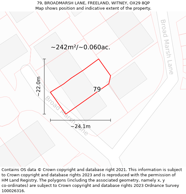 79, BROADMARSH LANE, FREELAND, WITNEY, OX29 8QP: Plot and title map