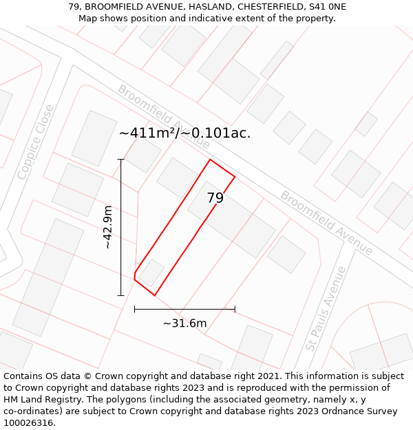 79, BROOMFIELD AVENUE, HASLAND, CHESTERFIELD, S41 0NE: Plot and title map