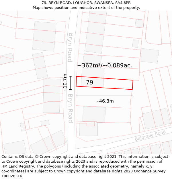 79, BRYN ROAD, LOUGHOR, SWANSEA, SA4 6PR: Plot and title map