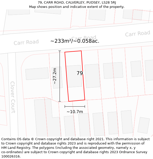 79, CARR ROAD, CALVERLEY, PUDSEY, LS28 5RJ: Plot and title map