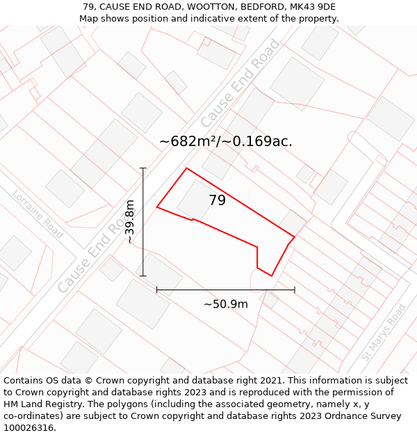 79, CAUSE END ROAD, WOOTTON, BEDFORD, MK43 9DE: Plot and title map