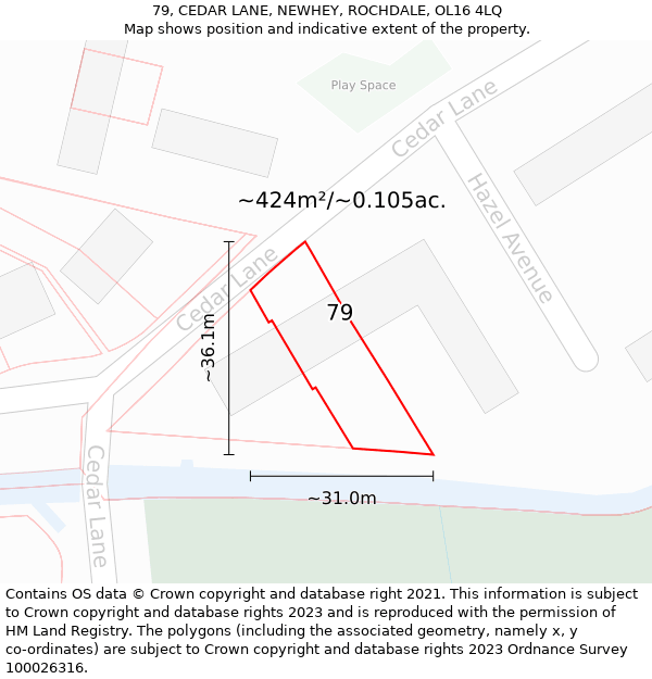 79, CEDAR LANE, NEWHEY, ROCHDALE, OL16 4LQ: Plot and title map