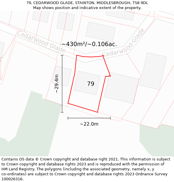 79, CEDARWOOD GLADE, STAINTON, MIDDLESBROUGH, TS8 9DL: Plot and title map