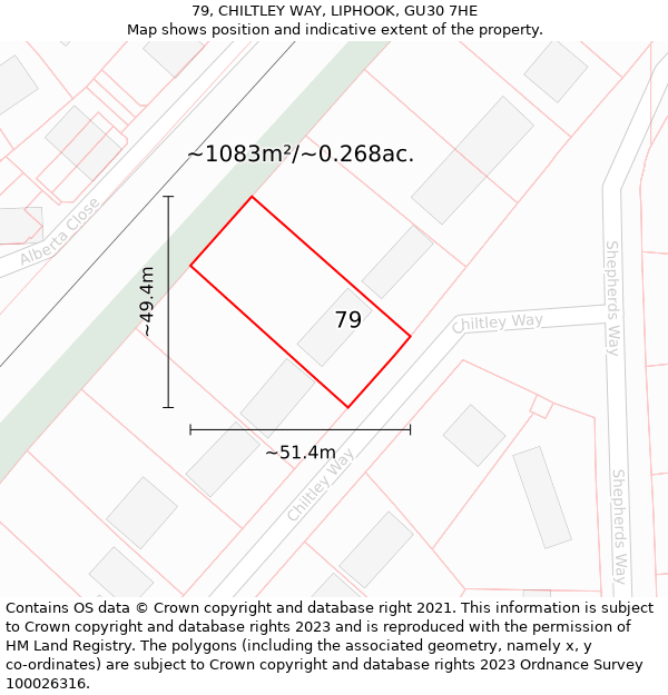 79, CHILTLEY WAY, LIPHOOK, GU30 7HE: Plot and title map