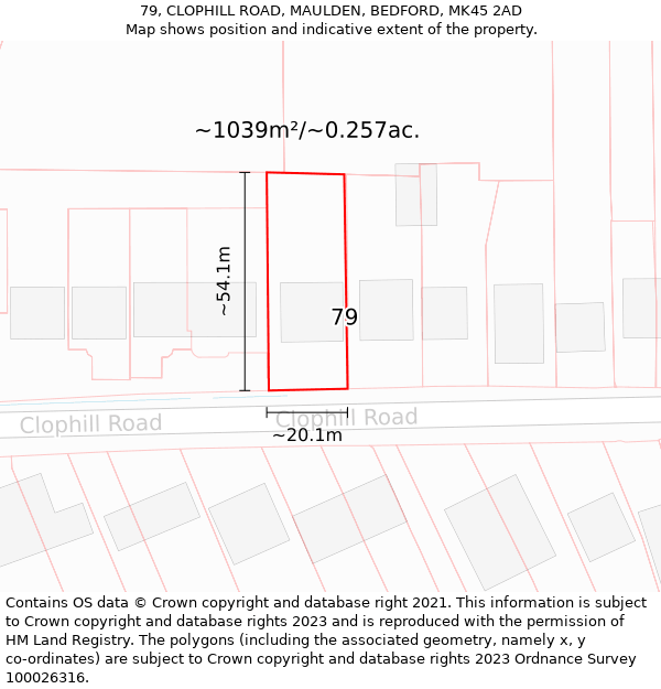 79, CLOPHILL ROAD, MAULDEN, BEDFORD, MK45 2AD: Plot and title map