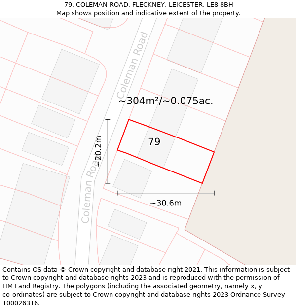 79, COLEMAN ROAD, FLECKNEY, LEICESTER, LE8 8BH: Plot and title map
