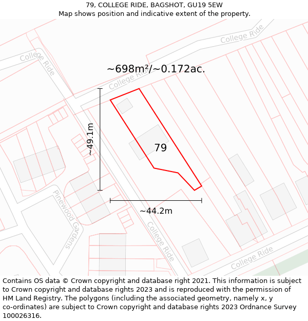 79, COLLEGE RIDE, BAGSHOT, GU19 5EW: Plot and title map