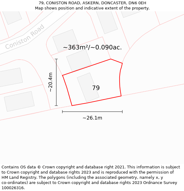 79, CONISTON ROAD, ASKERN, DONCASTER, DN6 0EH: Plot and title map