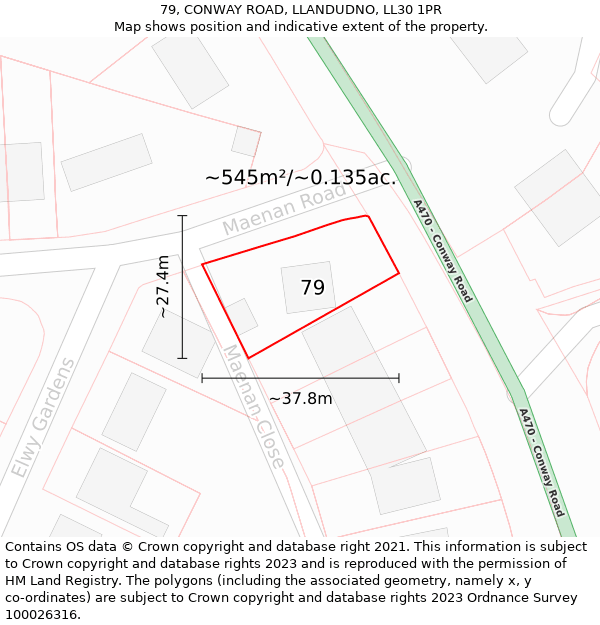 79, CONWAY ROAD, LLANDUDNO, LL30 1PR: Plot and title map