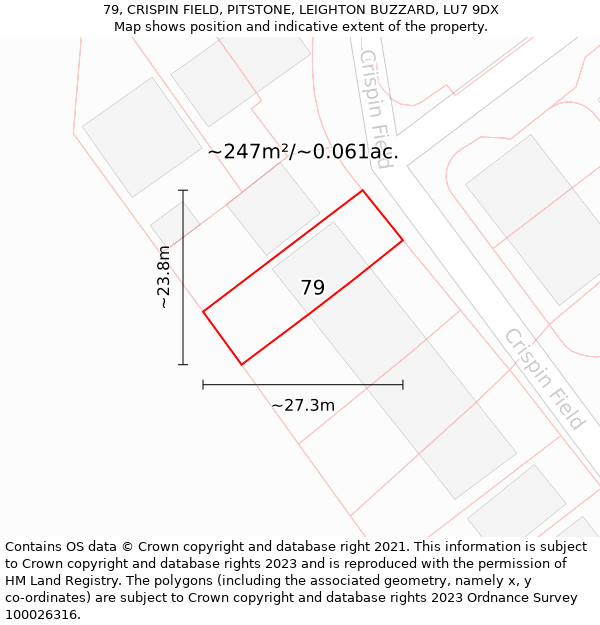 79, CRISPIN FIELD, PITSTONE, LEIGHTON BUZZARD, LU7 9DX: Plot and title map