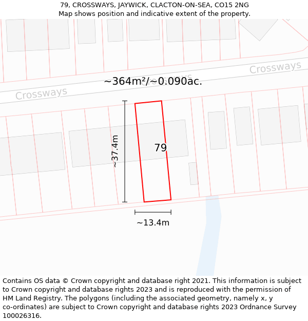 79, CROSSWAYS, JAYWICK, CLACTON-ON-SEA, CO15 2NG: Plot and title map