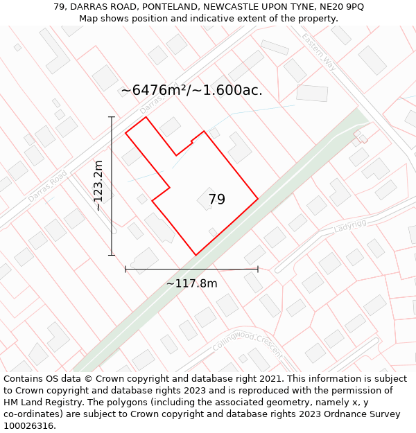 79, DARRAS ROAD, PONTELAND, NEWCASTLE UPON TYNE, NE20 9PQ: Plot and title map