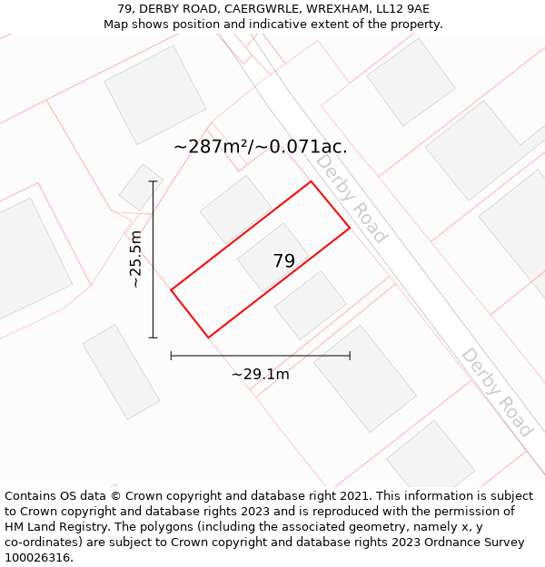 79, DERBY ROAD, CAERGWRLE, WREXHAM, LL12 9AE: Plot and title map