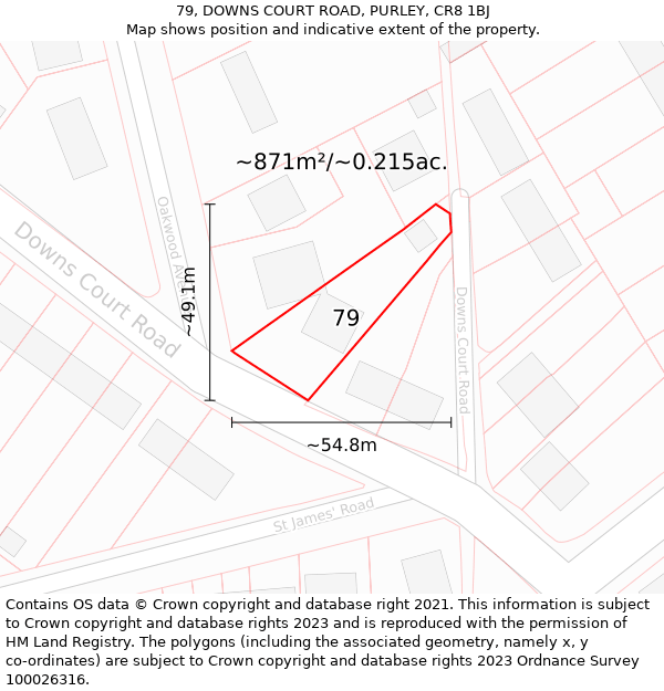 79, DOWNS COURT ROAD, PURLEY, CR8 1BJ: Plot and title map