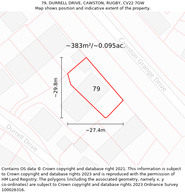 79, DURRELL DRIVE, CAWSTON, RUGBY, CV22 7GW: Plot and title map