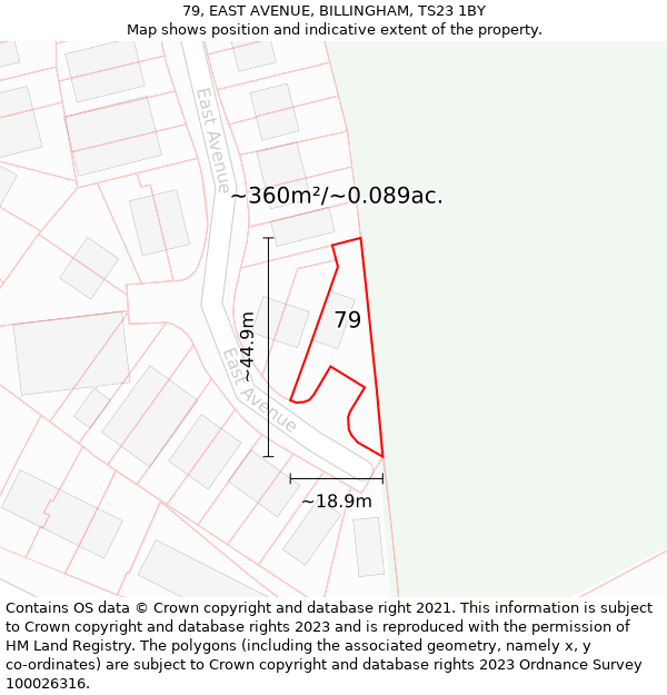 79, EAST AVENUE, BILLINGHAM, TS23 1BY: Plot and title map