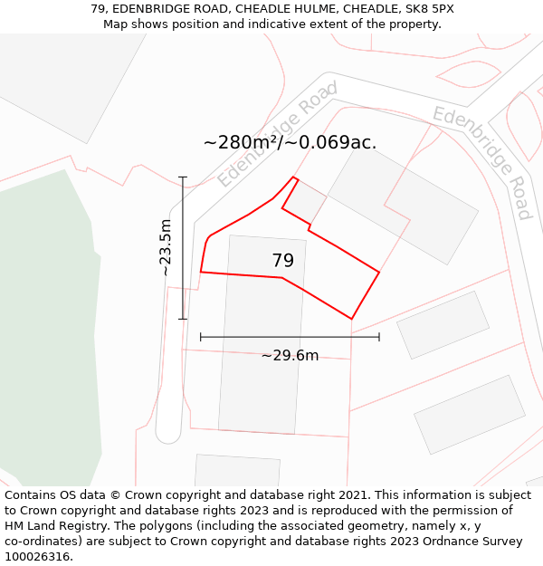 79, EDENBRIDGE ROAD, CHEADLE HULME, CHEADLE, SK8 5PX: Plot and title map