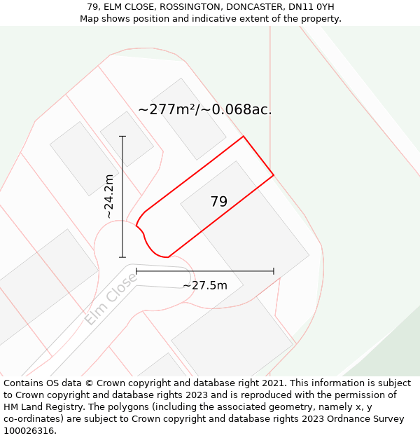 79, ELM CLOSE, ROSSINGTON, DONCASTER, DN11 0YH: Plot and title map