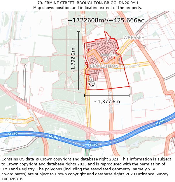 79, ERMINE STREET, BROUGHTON, BRIGG, DN20 0AH: Plot and title map