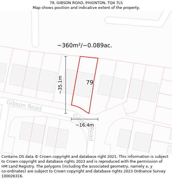 79, GIBSON ROAD, PAIGNTON, TQ4 7LS: Plot and title map