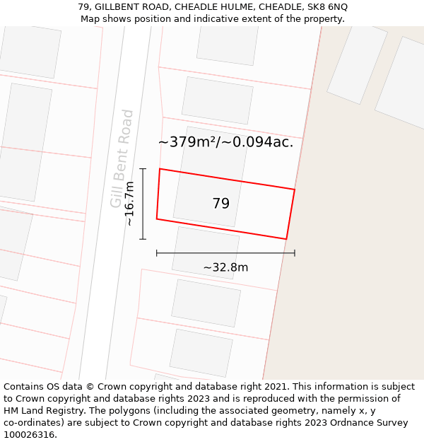 79, GILLBENT ROAD, CHEADLE HULME, CHEADLE, SK8 6NQ: Plot and title map